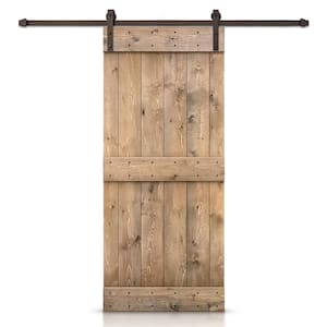 32 in. x 84 in. Mid-Bar Light Brown Stained DIY Wood Interior Sliding Barn Door with Hardware Kit