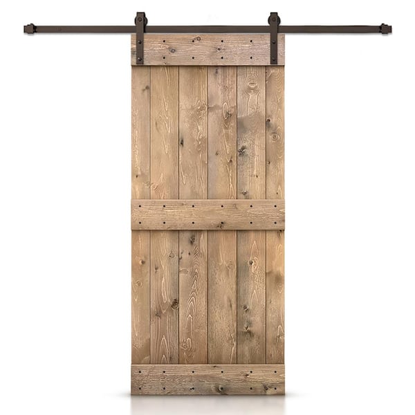 CALHOME 32 in. x 84 in. Mid-Bar Light Brown Stained DIY Wood Interior Sliding Barn Door with Hardware Kit