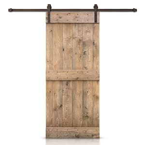 42 in. x 84 in. Mid-Bar Series Light Brown DIY Knotty Pine Wood Interior Sliding Barn Door with Hardware Kit
