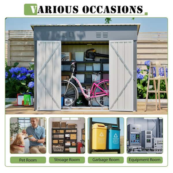 Thanaddo 4 ft. D x 8 ft. W Outdoor Metal Lean-to Shed Garden Tool