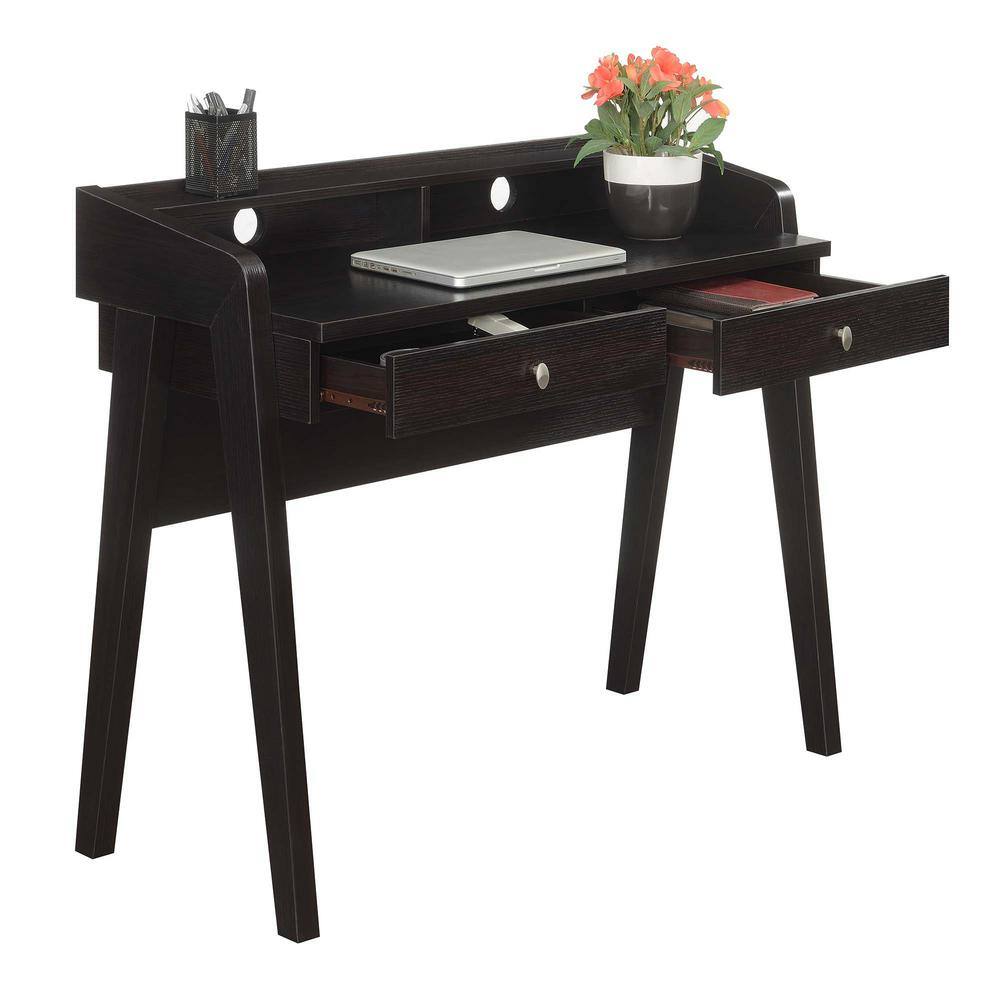 Espresso 42" Wood Desk with Drawers and Shelf