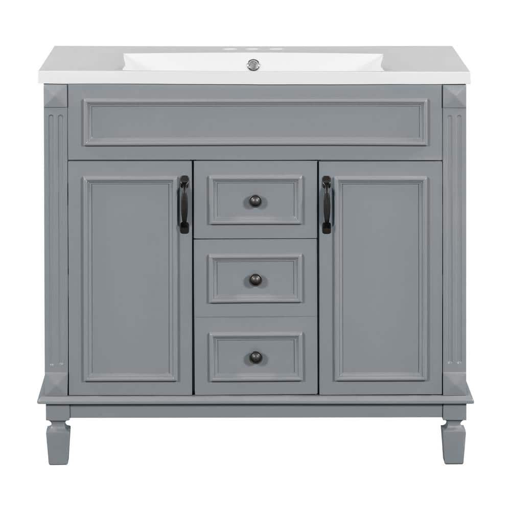 36 in. W x 18 in. D x 34 in. H Freestanding BathVanity in Gray with WhiteCe