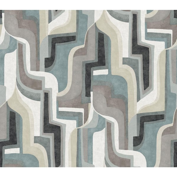 A-Street Prints Blue Tulum Denim Surreal Shapes Wallpaper Sample