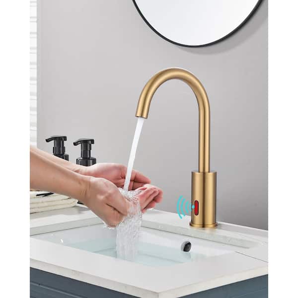 Automatic Sensor Touchless Bathroom Faucet with Deckplate Included in Gold