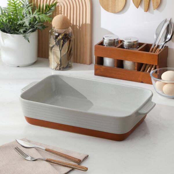 1-Piece 15.7 in. x 9.2 in. Gray Casserole Carrier Set with Handles, 4.8 qt. Ceramic Casserole and Lasagna Pan