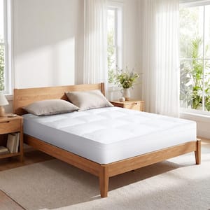 White 8-21'' Thickened Bamboo Mattress Topper with Stretchable Pocket, Queen