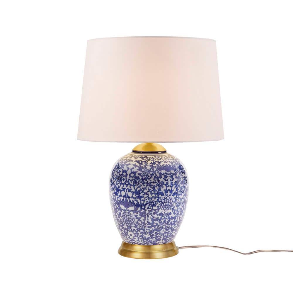 Mystique Blue Ceramic Ginger Jar Table Lamp with Gold Accents