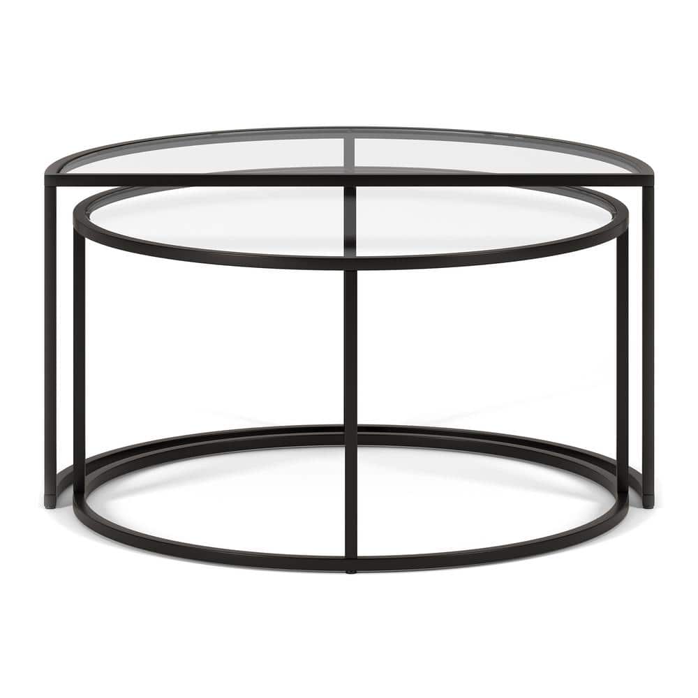 Blackened Bronze Round Glass Nesting Coffee Table Set