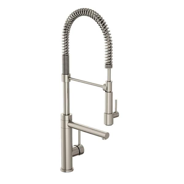 PRIVATE BRAND UNBRANDED Single-Handle Spring Sprayer Kitchen Faucet and Pot Filler in Brushed Nickel