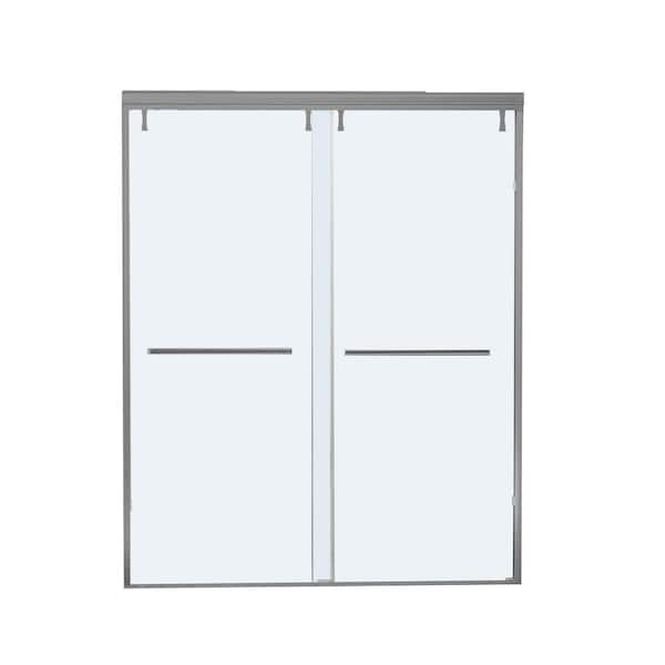 TCYO 48 in. W x 72 in. H Double Sliding Semi-Frameless Shower Door in Brushed Nickel Finish with Clear Glass