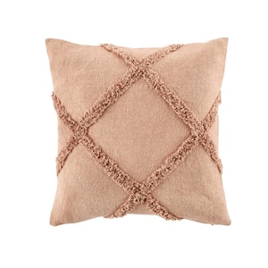 Pink Geometric Diamond Textured 18 in. x 18 in. Square Decorative Throw Pillow
