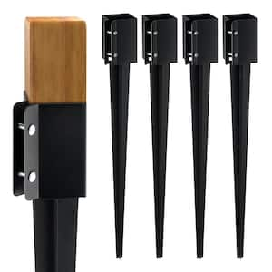 Fence Post Anchor Ground Spike, 4-Pack 36 x 4 x 4 in. Outer Diameter, Metal Black Powder Coated Post Stake Ground