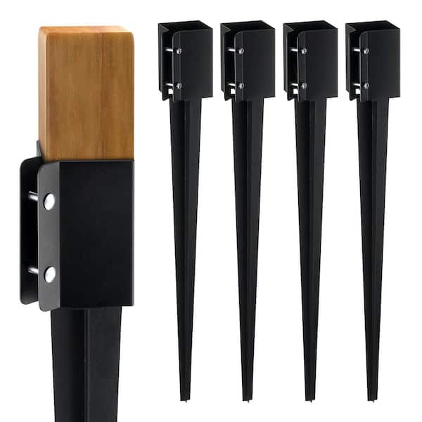 SKYSHALO Fence Post Anchor Ground Spike, 4-Pack 36 x 4 x 4 in. Outer Diameter, Metal Black Powder Coated Post Stake Ground