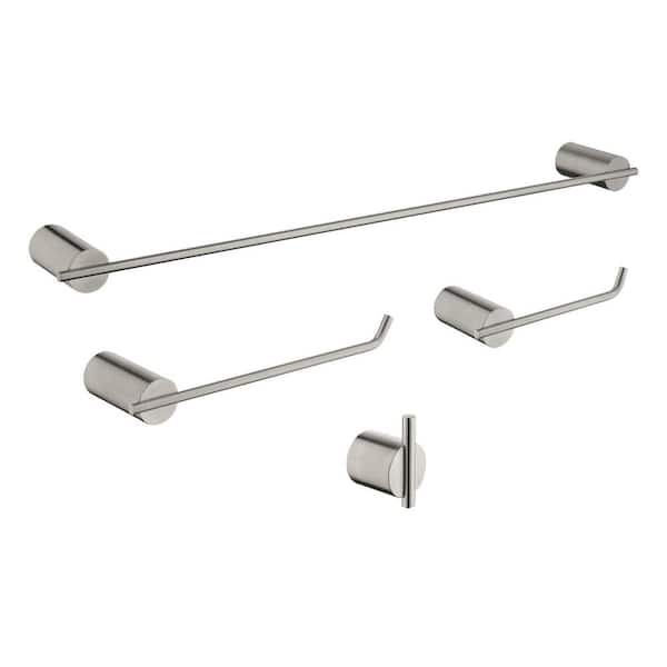 Aurora Decor AFA 4-Piece Bath Hardware Set with Towel Bar Toilet Paper Holder Double Towel Hook in Stainless Steel Brushed Nickel