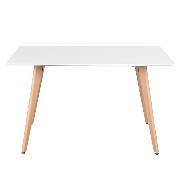 FurnitureR 120cm Dining Table Modern Retro Design Square Desk with Wood Legs Cream White 