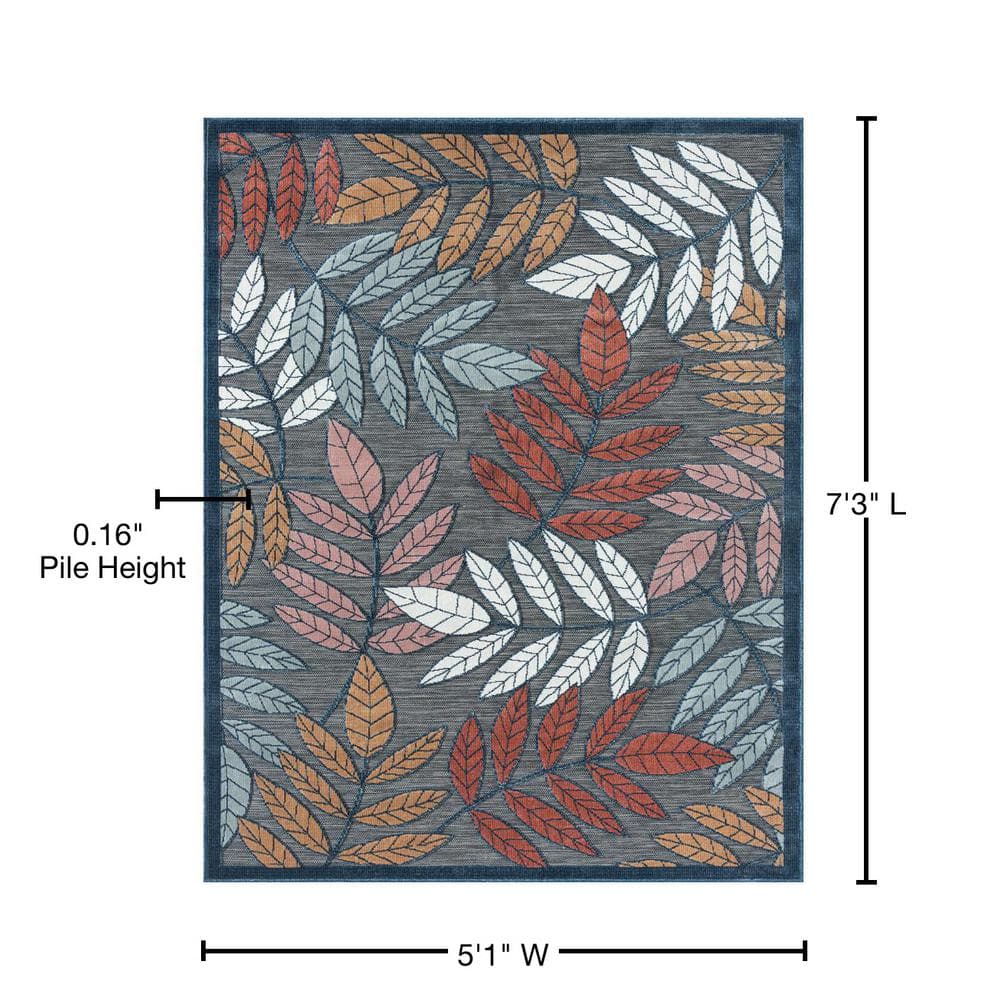 Tropic Essence Black Floral 5' x 7' Reversible Synthetic Rug