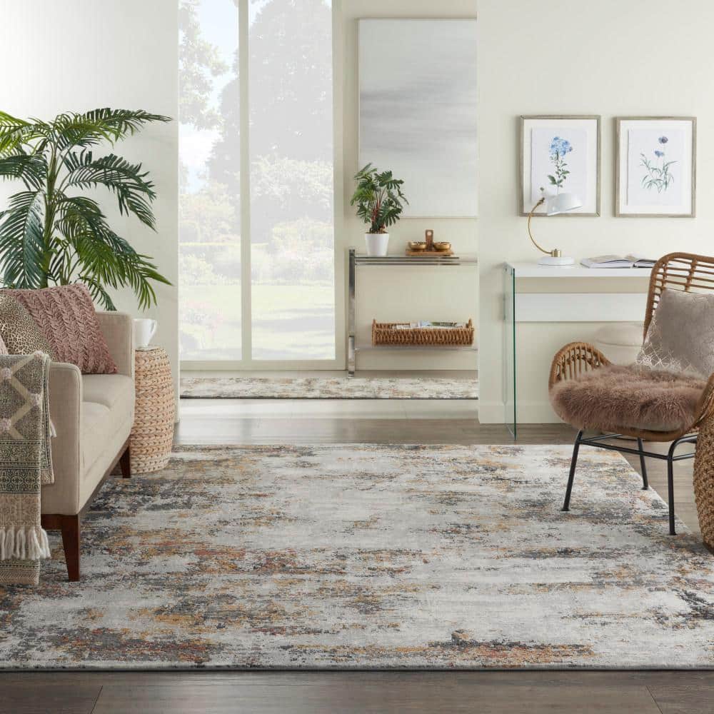 Abstract Gray 8' x 10' Power-Loomed Synthetic Area Rug