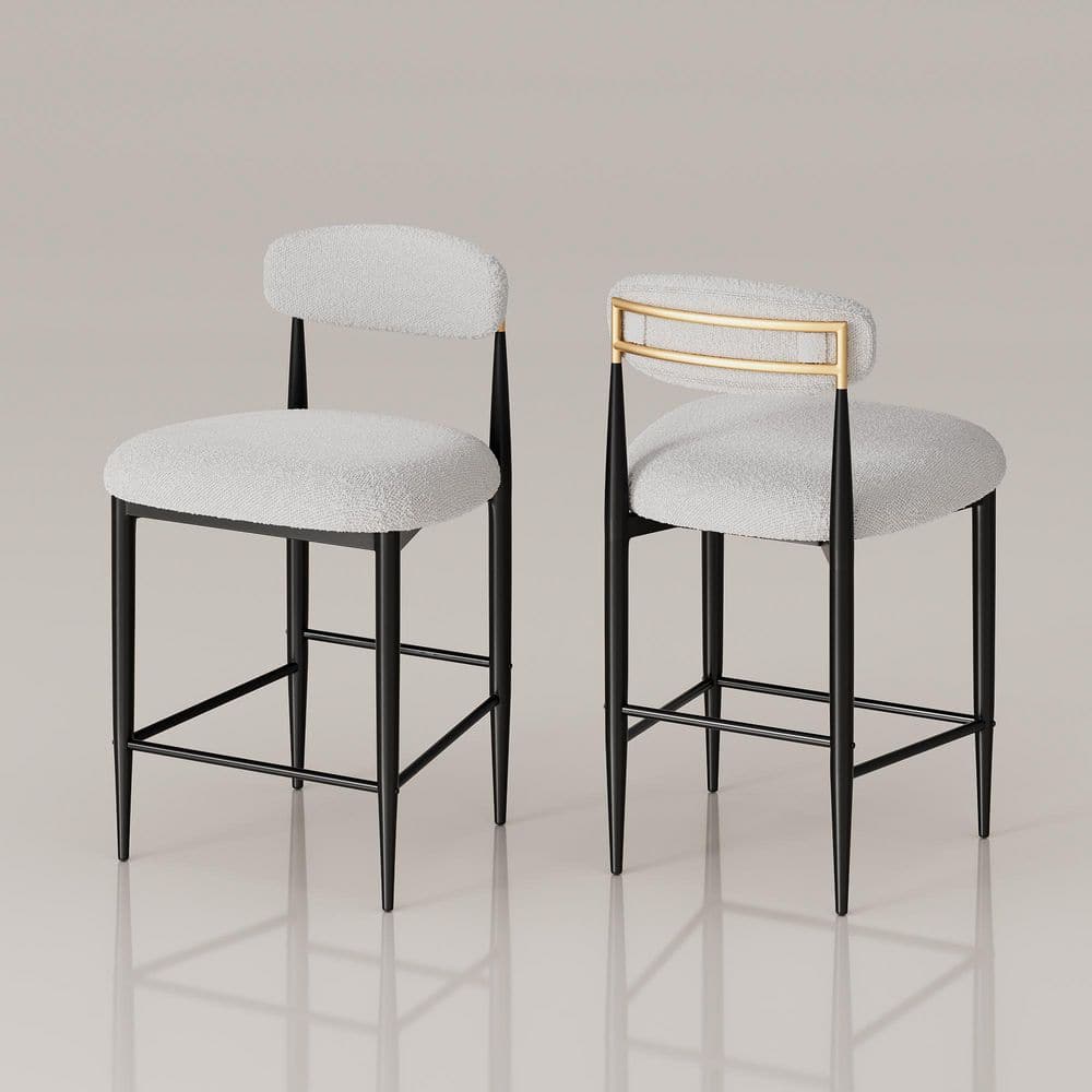 White Boucle Bar Stool Set of 2 - rated 4.6667 stars from 15 reviews