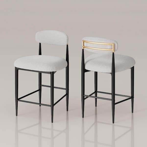 26 in. White Boucle Counter Height Bar Stool Set of 2, Dining Room Armless Chair Barstools for Kitchen Island