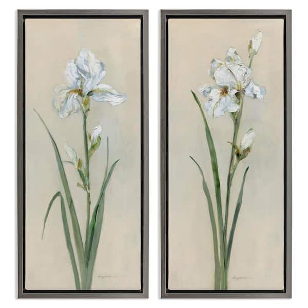 White Irises Traditional by Sally Swatland 2-Pieces Gray Floater Frame Nature Graphic Art Print 31 in. x 15 in.