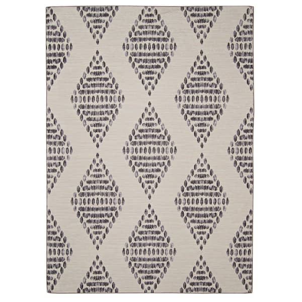 Linon Home Decor Nashua Ivory and Brown 2 ft. W x 3 ft. L Washable Geometric Pattern Polyester Indoor/Outdoor Area Rug