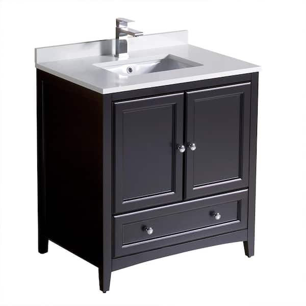 Oxford 30 in. Bath Vanity in Espresso with Quartz Stone Vanity Top in White with White Basin