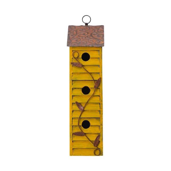 Glitzhome 18 in. H Distressed Solid Wood Window Shutters Birdhouse