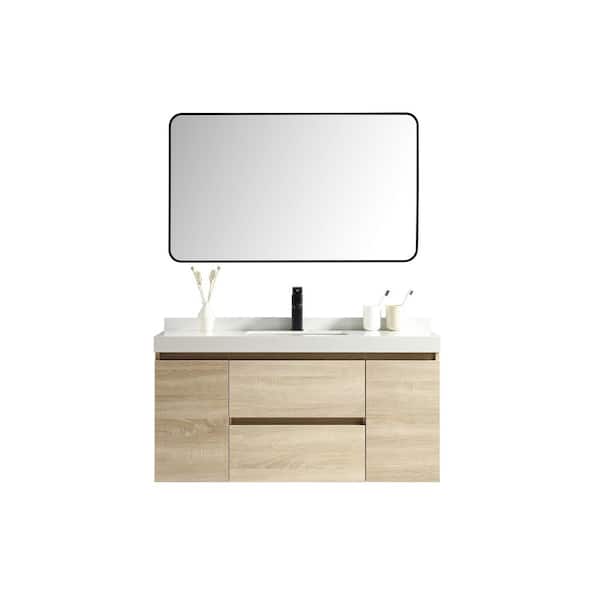 GARRIDO BROS Andalucía 42 in. w x 21.30 in. T x 19 in. D Single Sink Bath Vanity in Oak with White Ceramic Top and Mirror