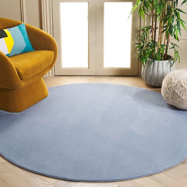 Loft 4 ft. x 4 ft. Light Blue Machine Washable Modern Solid Round Area Rug