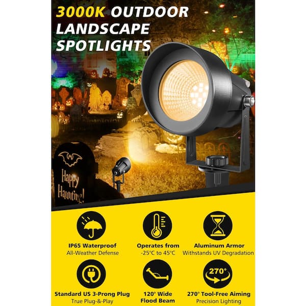 Black Plug-In LED Integrated Landscape Flood Light 3000K Warm White Dusk to Dawn for Yard Garden