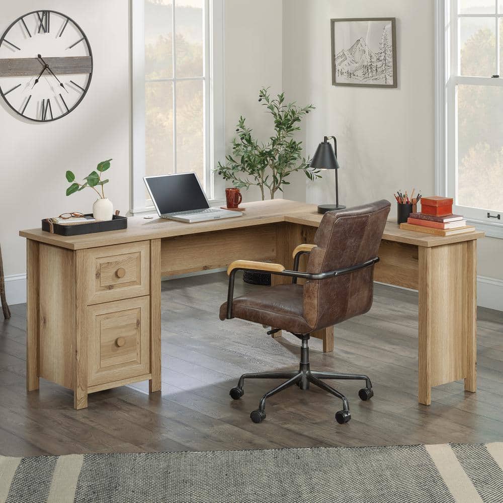 Timber Oak L-Shaped Computer Desk with Drawer and Filing Cabinet