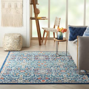 Passion Blue/Multicolor 4 ft. x 6 ft. Floral Transitional Area Rug