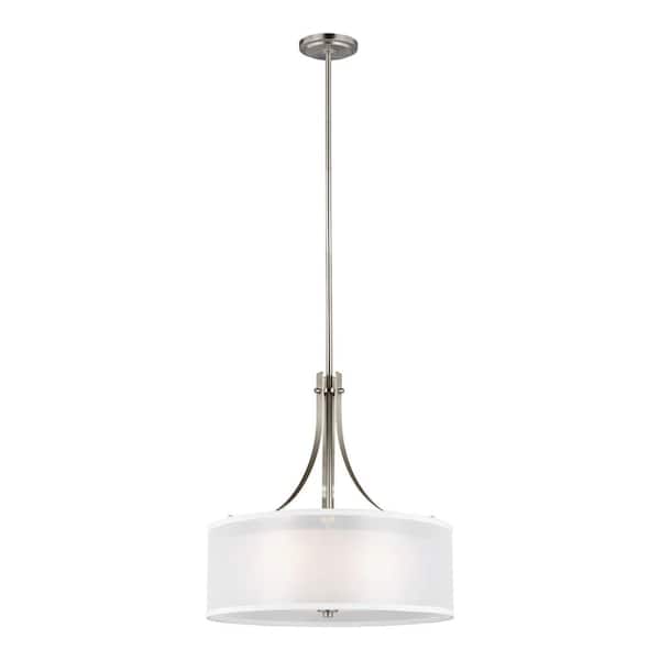 Generation Lighting Elmwood Park 3-Light Brushed Nickel Hanging Pendant with Satin Etched Glass Shade