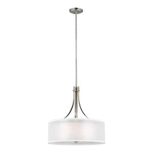 Elmwood Park 3-Light Brushed Nickel Hanging Pendant with Satin Etched Glass Shade