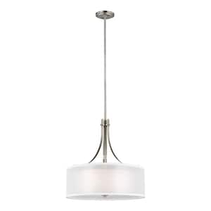 Elmwood Park 3-Light Brushed Nickel Pendant with Satin Etched Glass Shade with LED Bulbs