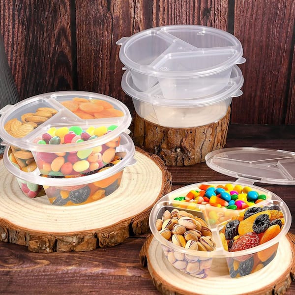 3-Compartment 5 oz. Clear Plastic Food Storage Disposable Condiment Containers with Lids 30-Piece for Sauces Snacks