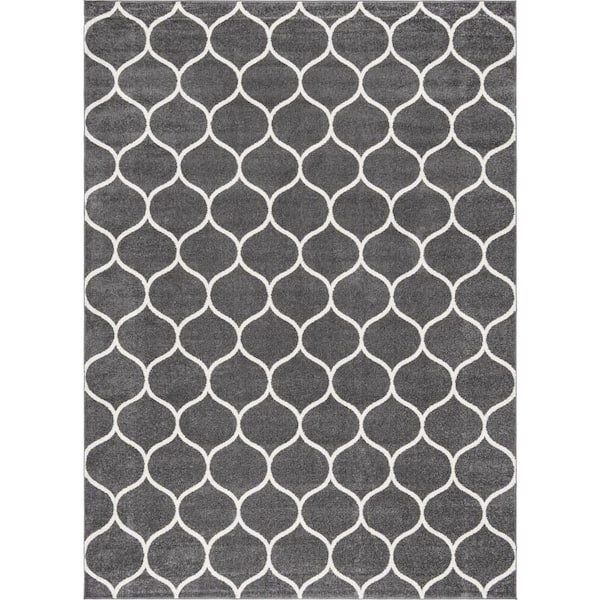 Unique Loom Trellis Frieze Rounded Dark Gray 8 ft. x 11 ft. Area Rug