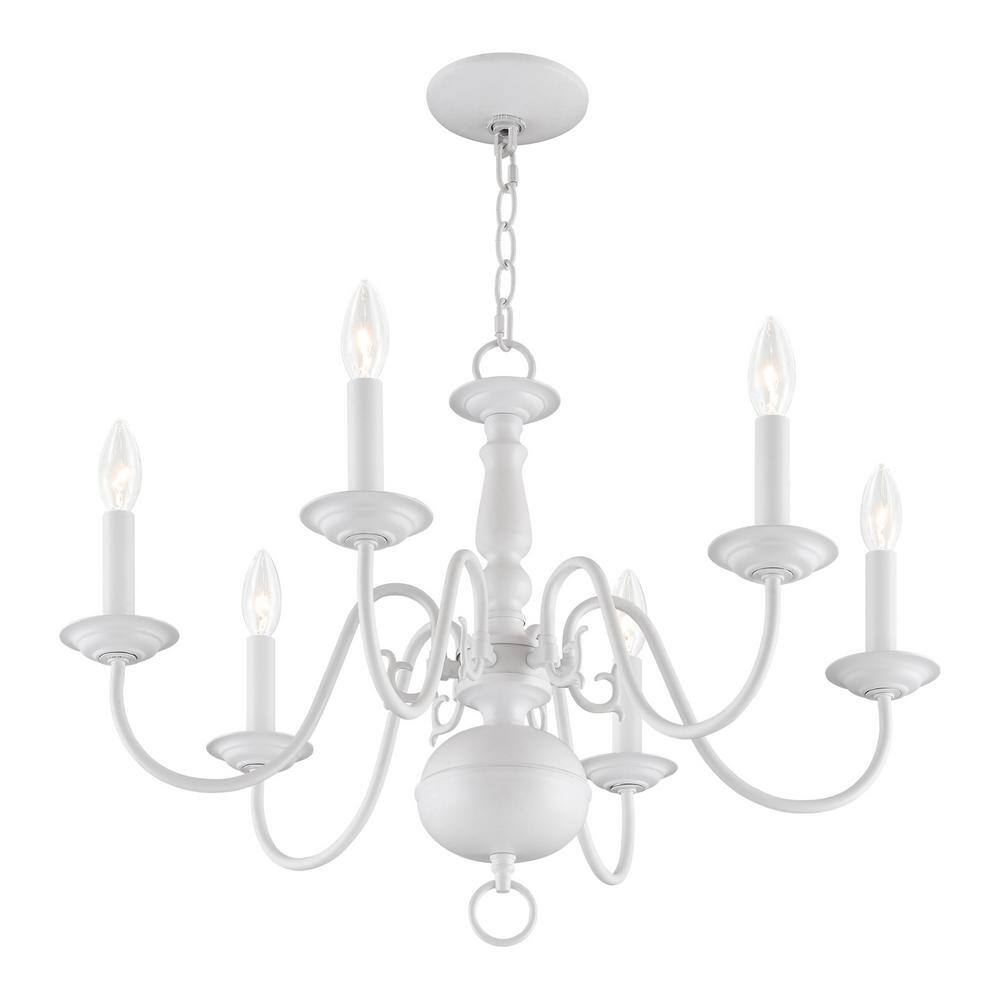 Colonial Elegance White 6-Light Candelabra Chandelier