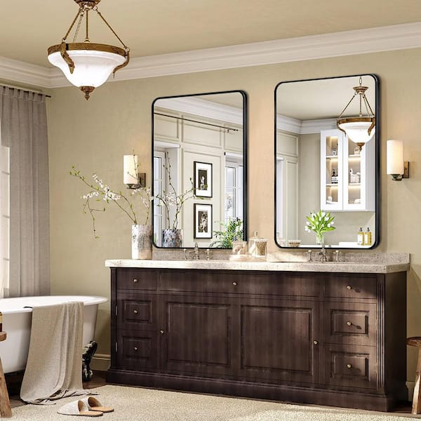 30 in. W x 40 in. H Black Vanity Rectangle Wall Mirror Aluminum Alloy Frame Bathroom Mirror