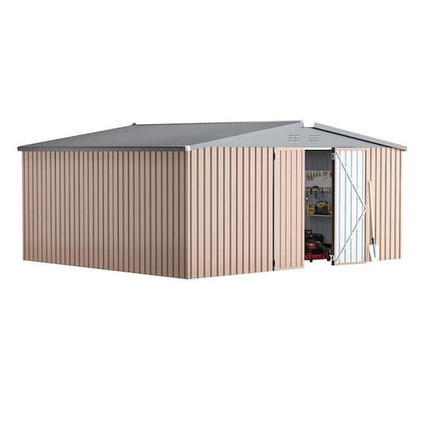 Tenleaf 14 ft. W x 12 ft. D Brown Metal Shed with Lockable Door