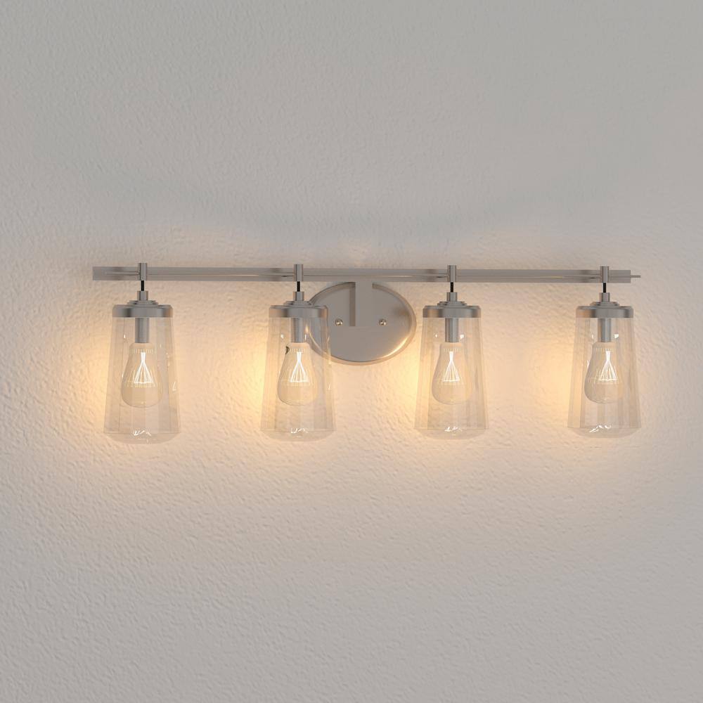 Elegant Brushed Nickel 4-Light Bath Vanity with Clear Glass