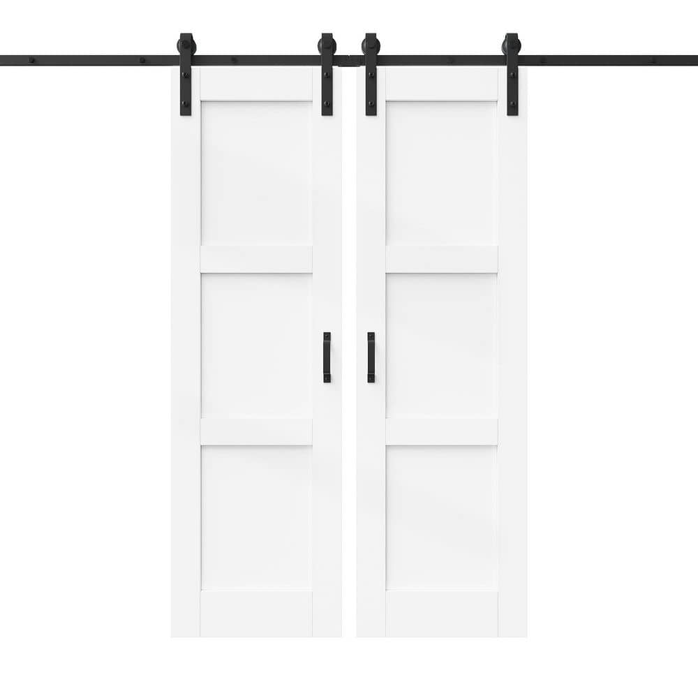 48 in. x 80 in. 3 Panel White Primed MDF Wood Durable Sliding Barn Door with Hardware Kit Handle Included price history on PriceWatchPro