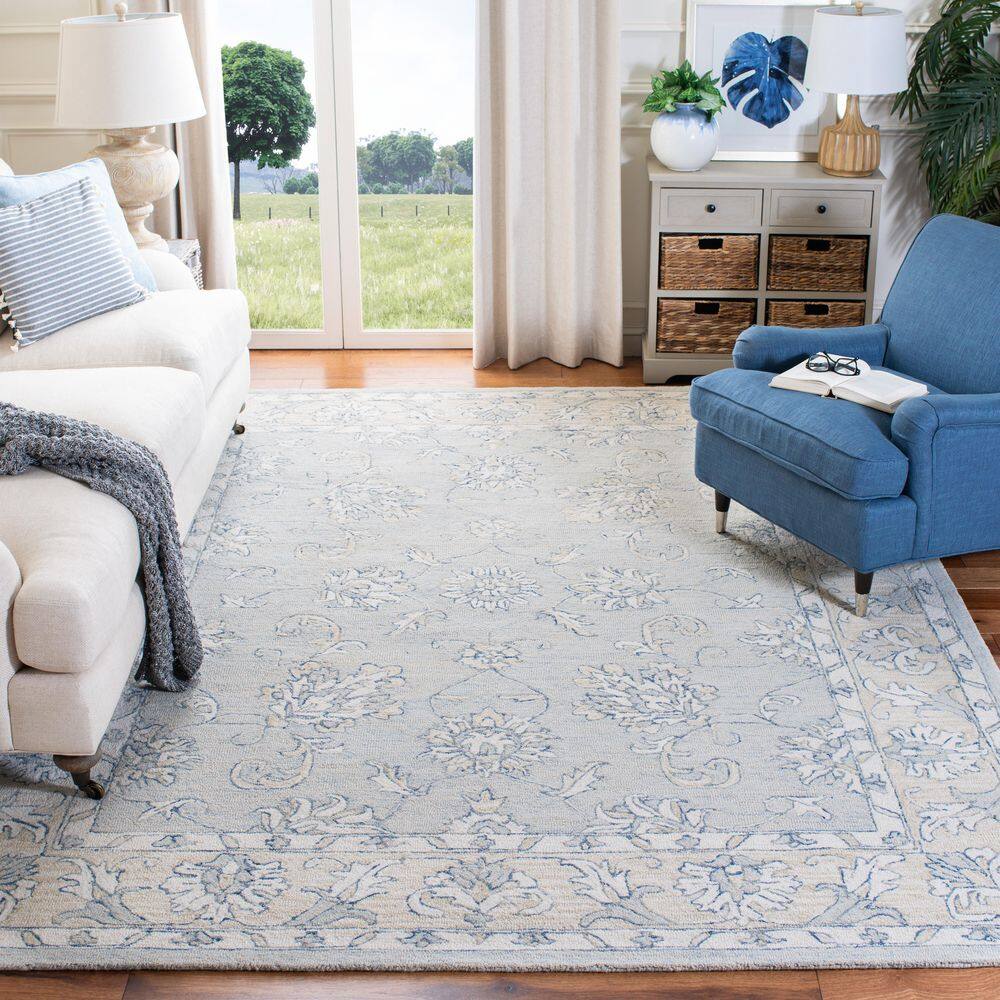 Micro-Loop Blue/Beige 9 ft. x 12 ft. Border Medallion Area Rug - thumbnail 10