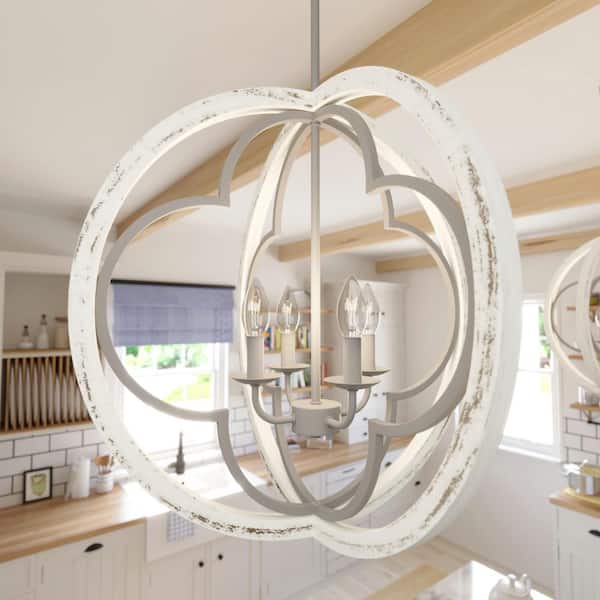 Hunter Gablecrest 4 Light Rustic White Mini Pendant Kitchen Light