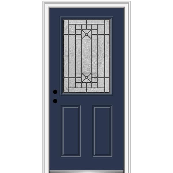 MMI Door 32 in. x 80 in. Courtyard Right-Hand 1/2-Lite Decorative Painted Fiberglass Smooth Prehung Front Door, 4-9/16 in. Frame