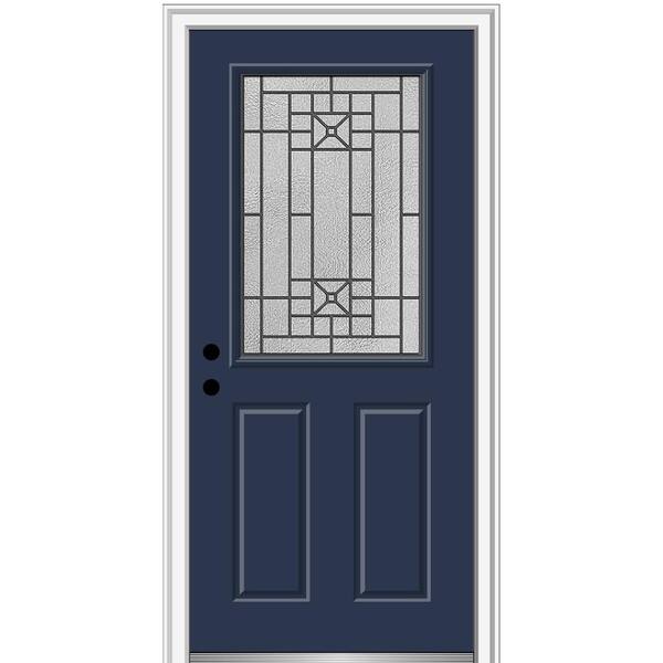 MMI Door 34 in. x 80 in. Courtyard Right-Hand 1/2-Lite Decorative Painted Fiberglass Smooth Prehung Front Door, 6-9/16 in. Frame