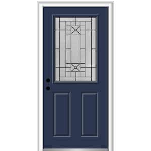 36 in. x 80 in. Courtyard Right-Hand 1/2-Lite Decorative Painted Fiberglass Smooth Prehung Front Door, 6-9/16 in. Frame