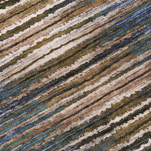Blue, Brown, Sky 8 ft. Round Woven Striped Polyester Round Indoor / Outdoor Area Rug