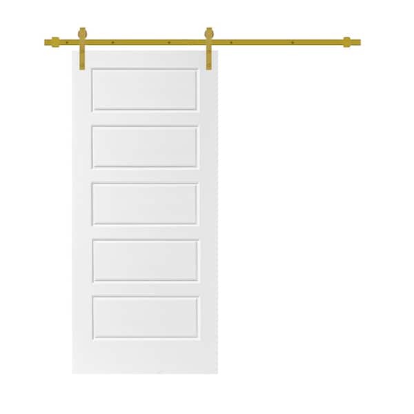 CALHOME 30 in. x 80 in. in White Stained Composite MDF 5-Panel Interior Sliding Barn Door with Hardware Kit