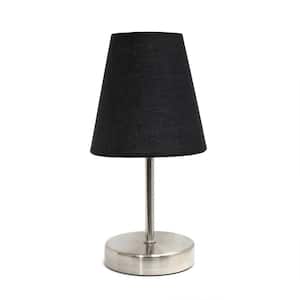 10.5 in. Black Traditional Petite Metal Stick Bedside Table Desk Lamp in Sand Nickel with Fabric Empire Shade